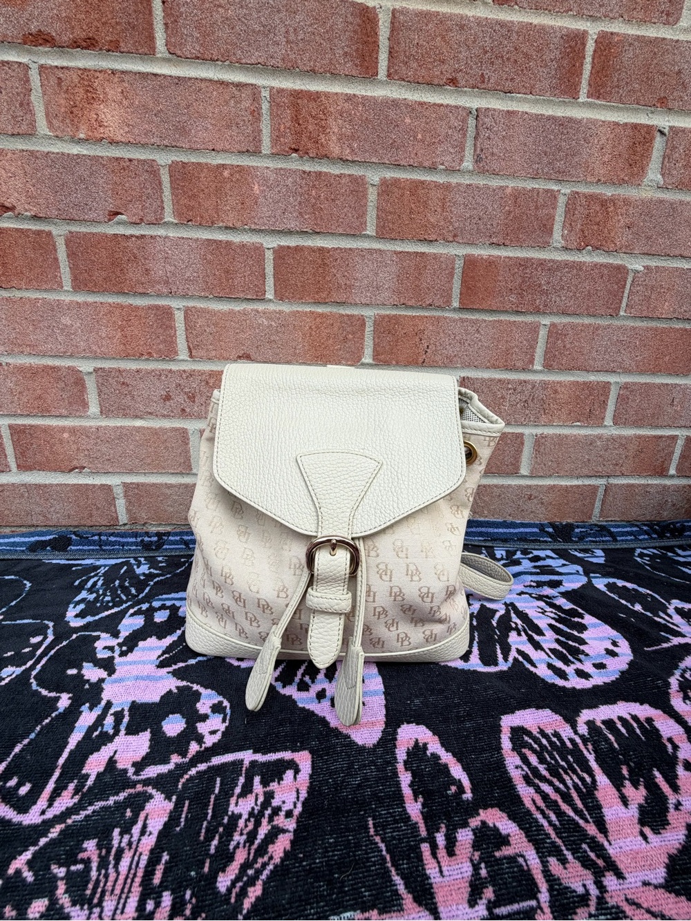 Dooney & Bourke Cream Leather Drawstring Backpack